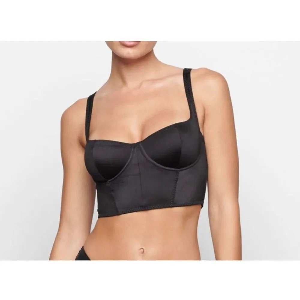 SKIMS Satin Corset Bra Womens Large Black Underwire Longline
